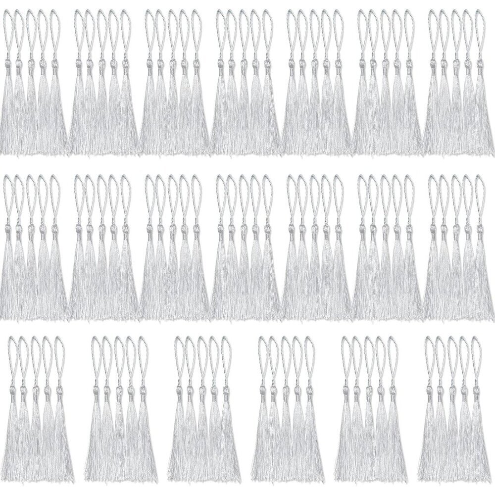 100 Pcs White Mini Tassels 13cm/5 Inch with Loops for Bookmarks, Jewelry Making,